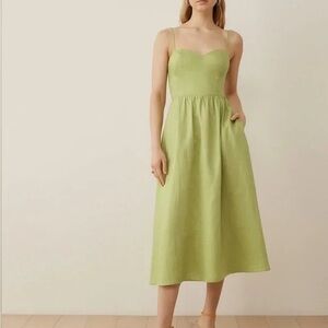 Reformation Zander Midi Linen Dress in Spearmint